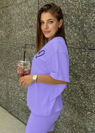 Футболка и велосипедки женские кулир сиреневый xl/2xl