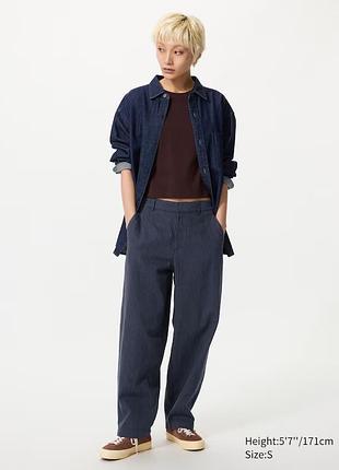 Стильні штани брюки в смужку льон котон uniqlo