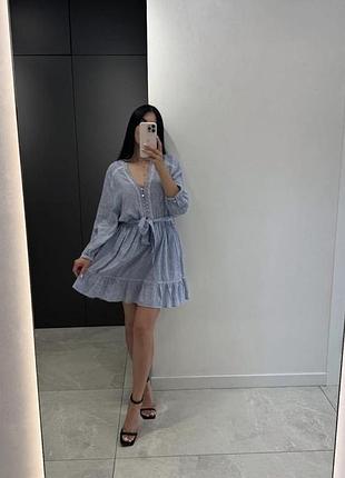 Сукня плаття в смужку з мереживом з поясом s m zara 3210/788