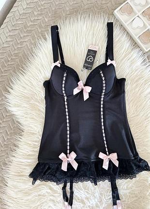 Новий чорний пенюар з мереживом і бантиками lovehoney 🎀