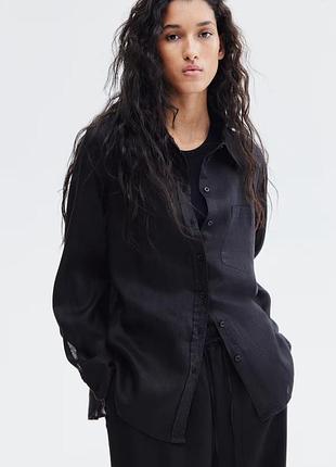 Сорочка чорна 100% льон h&m жіноча м