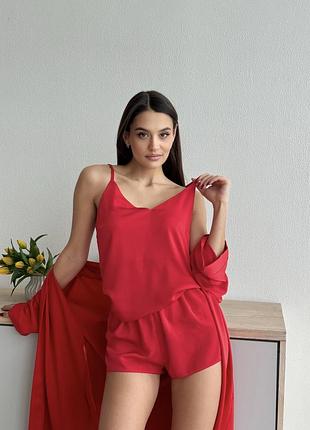Піжама жіноча шовкова майка з шортами червоний xs/s