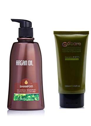 Набор косметики для волос clever cosmetics argan oil from morocco шампунь 350 мл + крем с кератином 100 мл