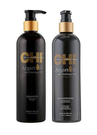 Набор для питания и восстановления волос chi argan oil шампунь 340 мл + кондиционер 340 мл