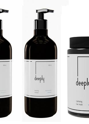 Набор для глубокого увлажнения волос deeply hydrating большой формат 3в1: шампунь 1000 мл, кондиционер 1000 мл и маска 1000 мл