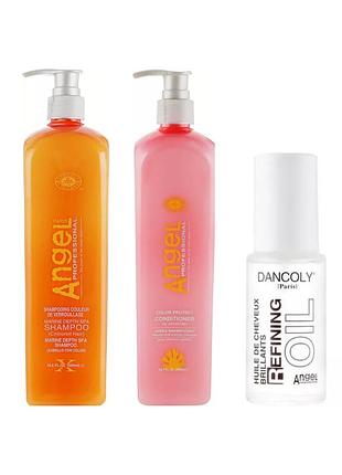 Набор для окрашенных волос angel professional кондиционер color protect 500мл + шампунь marine depth spa 500мл + масло 60мл.
