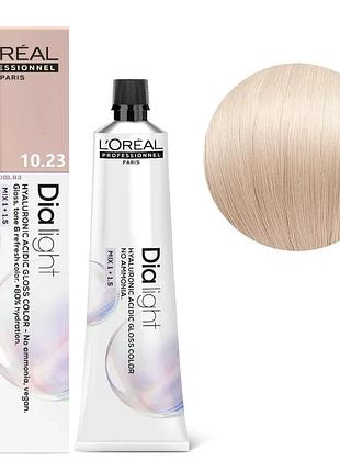 Гель-краска безаммиачная тонирующая l'oreal professionnel paris на кислотной основе dia light 10.23 молочный коктейль очень светлый перламутровый бло…