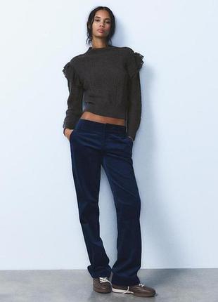 Брюки жіночі zara вельветові прямі широкі темно-сині штани m