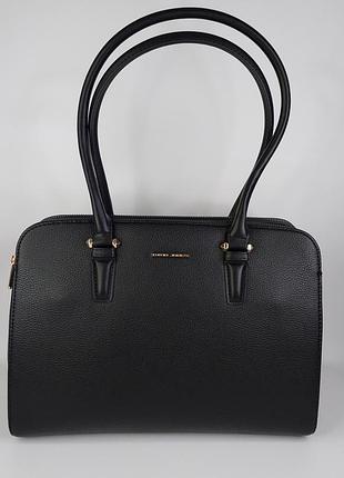 David jones женская сумка каркасная на три отделения с двумя ручками большая черная (7817)