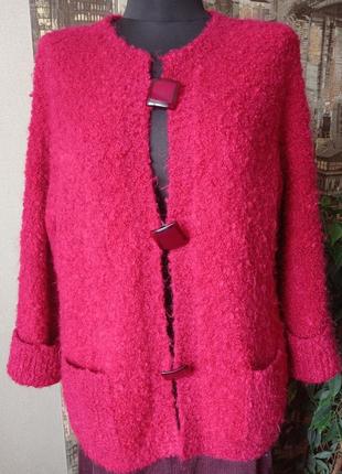 Нарядный кардиган-пиджак из мохера , красного цвета, размер 46-50