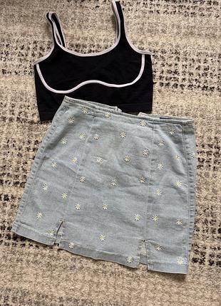 Джинсова спідниця stradivarius zara в ромашки міні