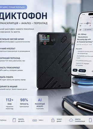Ai диктофон e eazeyai 64gb — транскрипція 112 мов, розумне резюме, синхронний переклад, шумозаглушення, usb-c