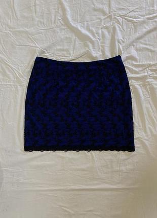 Жіноча міні спідниця miss selfridge синя з мереживом мереживна eu 40