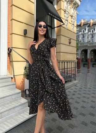 Платье миди на запах в цветочный принт