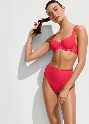 Роздільний купальник victoria's secret swim two-tone rib bright coral ліф 36c + плавки m