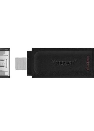 Флеш память usb kingston dt 70 type-c 64 gb usb 3.2 black (33293_3030409)
