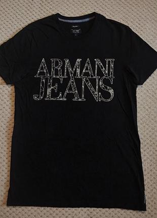 Мужская оригинальная черная футболка armani jeans s-m.