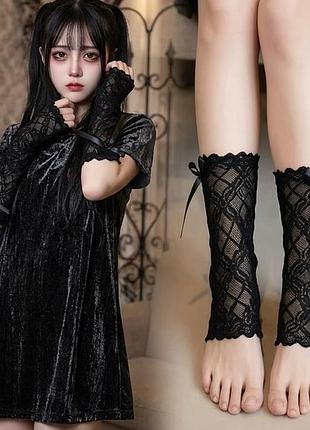 Універсальні мітенки /гетри мереживо з бантиком coquette jk gothic