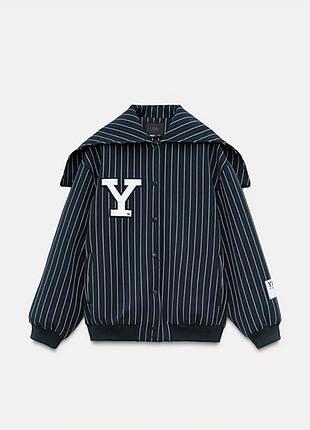 Синий бомбер в полоску zara х yale