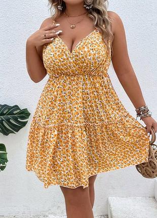 Оранжево-желтое цветочное платье на бретелях shein curve xl