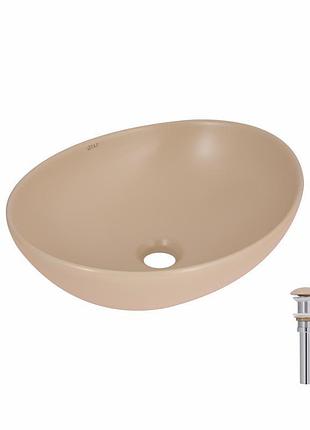 Раковина накладная qtap dove 415x340x140 мм, beige, овальная, с донным клапаном qtdov188sb49784