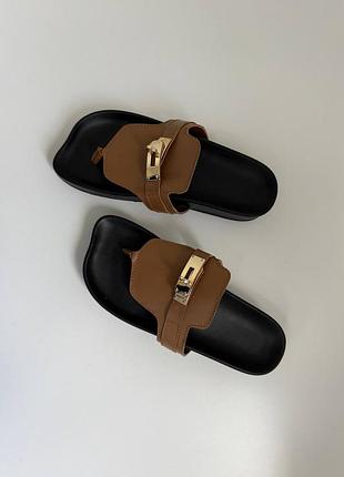 Шлепанцы кожаные рыжие