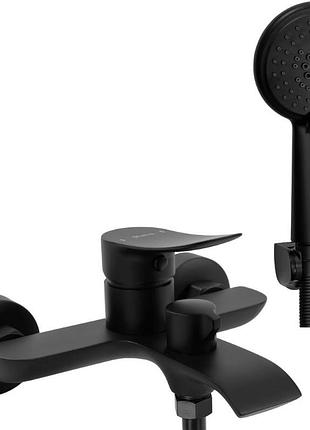 Смеситель для ванны и душа rea dart black черный настенный с изливом