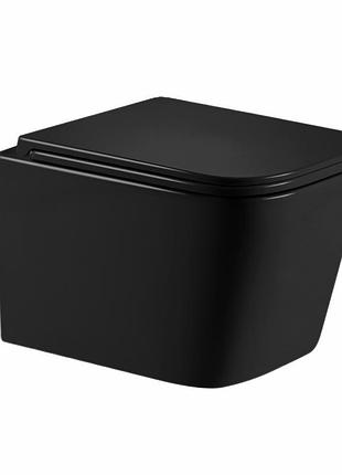Унитаз подвесной qtap crow ultra quiet 485×340×290 мм, matt black, с сиденьем slim duroplast/ soft-close/ quick release
