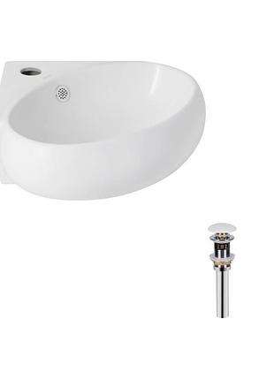 Комплект qtap leo n: раковина підвісна угловая овальна 380x360x130 мм white + донний клапан pu02o