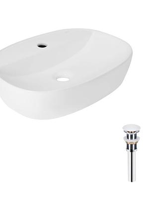 Комплект qtap scorpio: раковина накладна овальна 500x380x120 мм white + донний клапан pu02