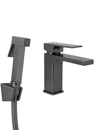 Змішувач для раковини qtap gemini (з гігієнічним душем) qtgem272gmb45692 gunmetal black pvd