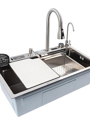 Кухонна мийка багатофункціональна zerix zh7546-set-07 decor ss color з вбудованим змішувачем з нерж. сталі