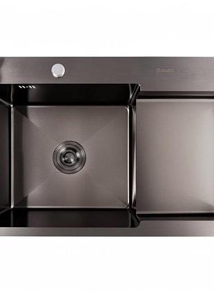 Кухонная мойка valeso handmade cm 78×50c l (pvd черная) с углубленной полкой