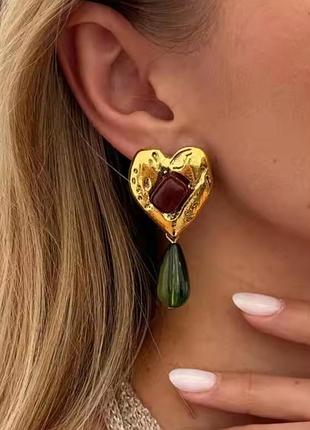 Стильные серьги сердце в винтажном стиле с подвеской в стиле_zara