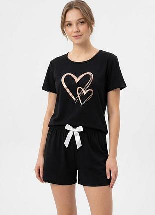 Пижама женская черного цвета с принтом 215608k