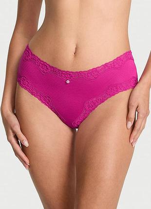 Женские трусики victoria's secret (255223784412) cotton shadow stripe lace-waist cheeky m розовые