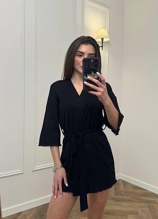 Домашний халат из трикотажа бамбук черный xl/2xl