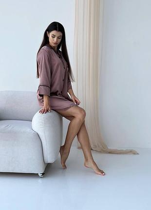 Женская ночная рубашка удлиненная шелковая m шоколадный
