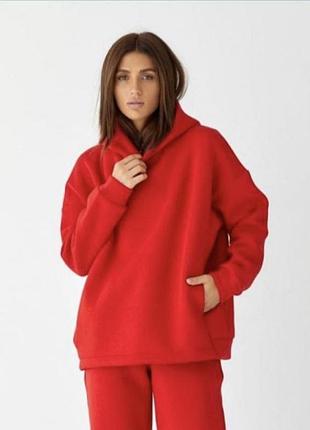 Жіноче худі на флісі батал червоний 4xl/5xl
