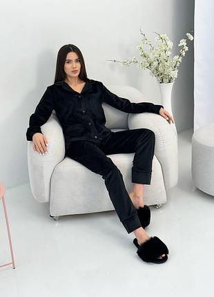 Костюм из плюшевого велюра на пуговицах с двумя карманами xl черный