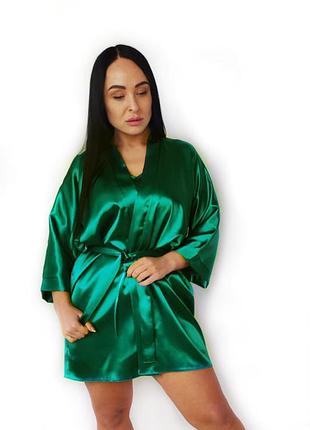 Комплект халат и пижама женская с кружевом майка+шорты зеленый 3xl