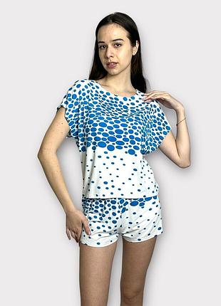 Пижама женская с шортами хлопок голубой s/m