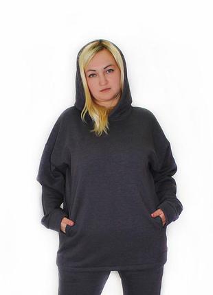 Жіноче худі на флісі батал сірий р 4xl/5xl