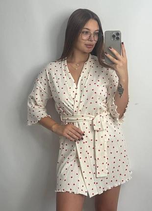 Домашний халат из трикотажа бамбук красные сердца xl/2xl