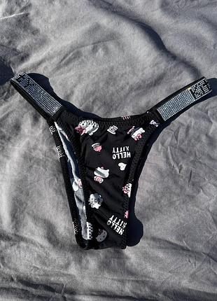 Трусики женские со стразами черные хеллоу китти victoria secret hello kitty, xs/s