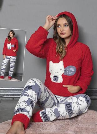 Пижама флисовая женская красный 3xl