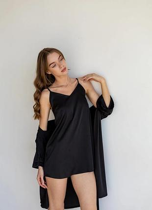 Халат с ночной рубашкой черный 50/52