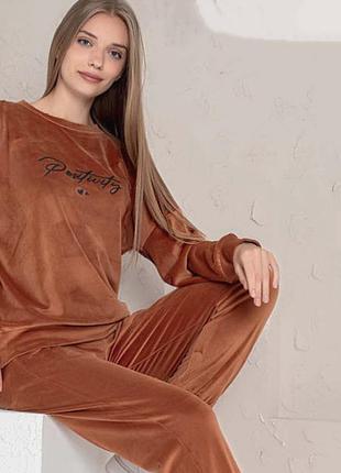 Пижама (кофта + штаны) женская хлопковая boyraz 190014 m коричневая (2200005031865)