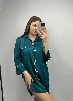 Женская ночная рубашка удлиненная шелковая бирюзовый s