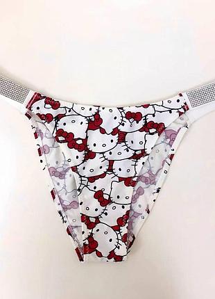 Трусики женские со стразами белого цвета хеллоу китти victoria secret hello kitty xs/s